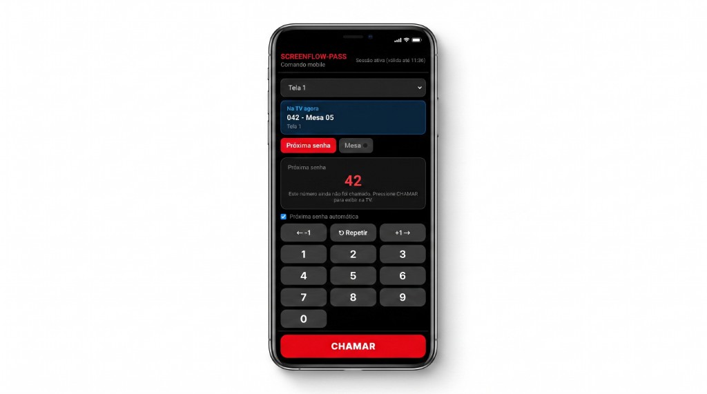 Comando mobile ScreenFlow-Pass no celular