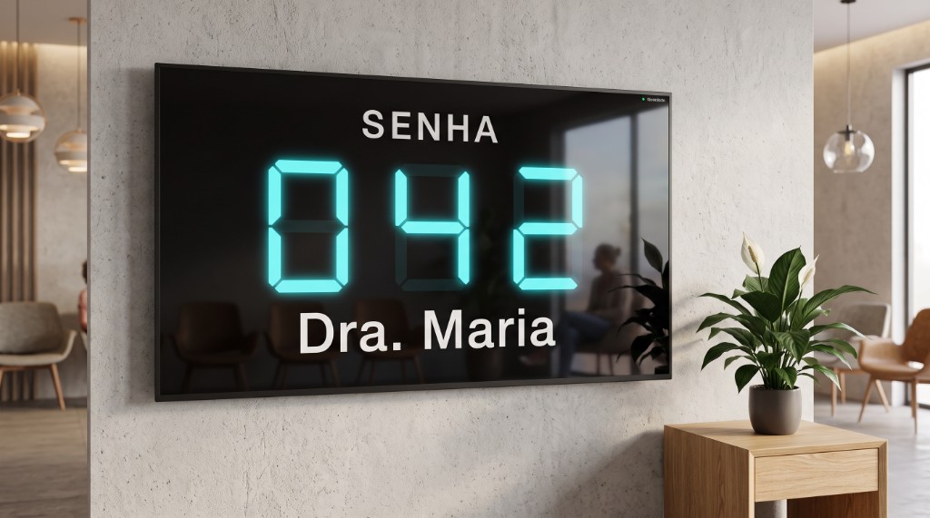 Display com senha, guichê e mesa simultâneos