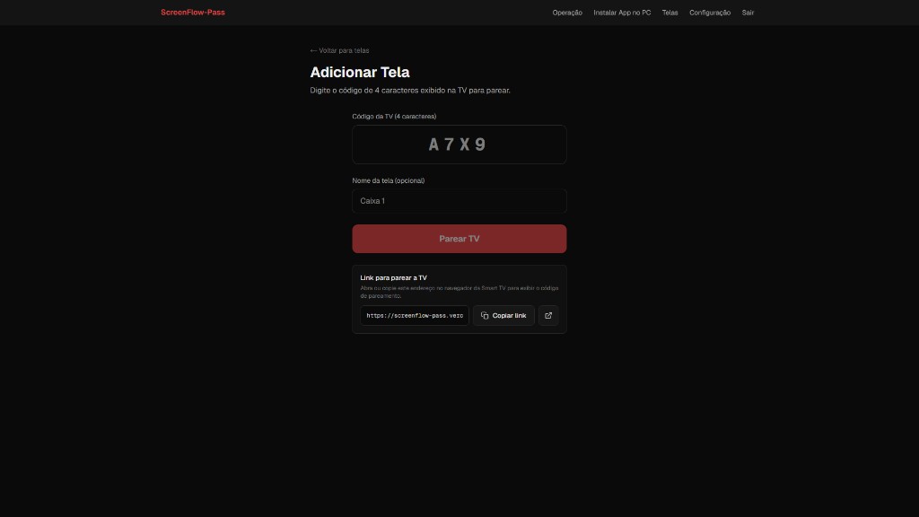 Painel Adicionar Tela com código de pareamento